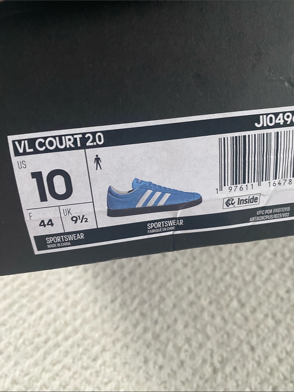 adidas VL Court 2.0 Suede Athletic Sneakers in Light Blue and White - Picture 3 of 4